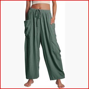 Wide Leg Palazzo Pants High Waisted Drawstring Casual Summer Beach